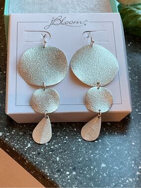 Jbloom Silver Textured Triple-Drop Dangle Statement Earrings